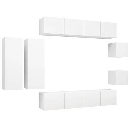  Set dulapuri TV, 8 piese, alb, lemn prelucrat
