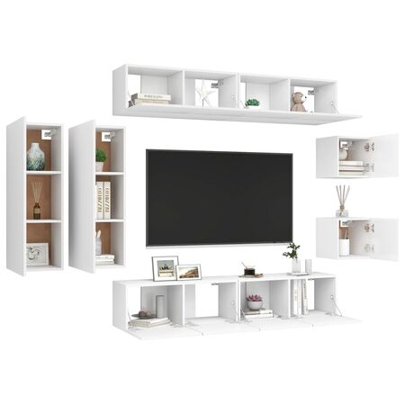  Set dulapuri TV, 8 piese, alb, lemn prelucrat