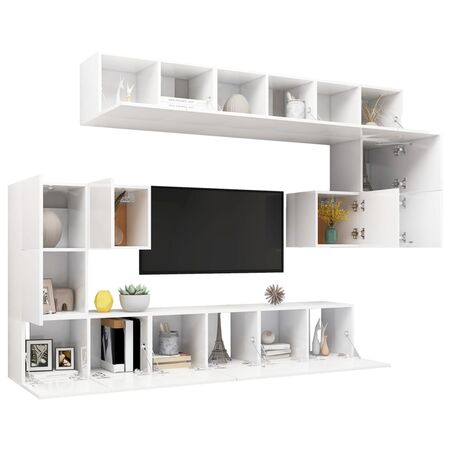  Set dulapuri TV, 10 piese, alb, lemn prelucrat