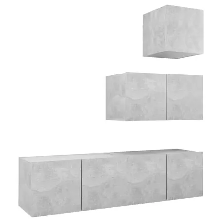  Set de dulapuri TV, 4 piese, gri beton, lemn prelucrat