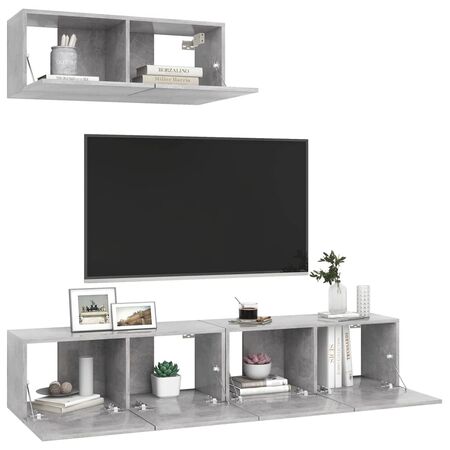  Set de dulapuri TV, 3 piese, gri beton, lemn prelucrat