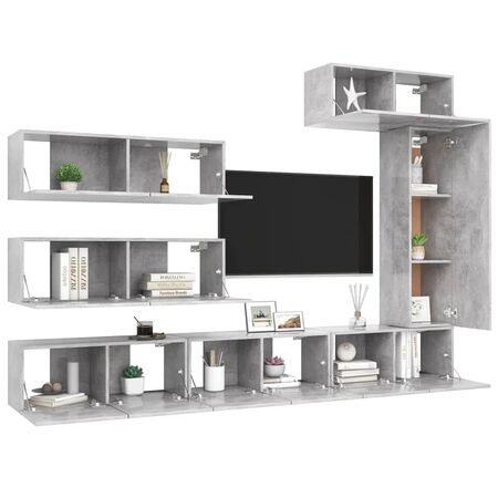  Set de dulapuri TV, 7 piese, gri beton, lemn prelucrat