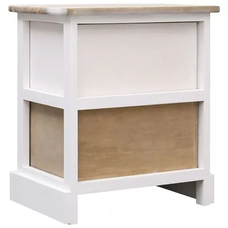  Noptiere, 2 buc., alb & natural, 38x28x45 cm, lemn paulownia