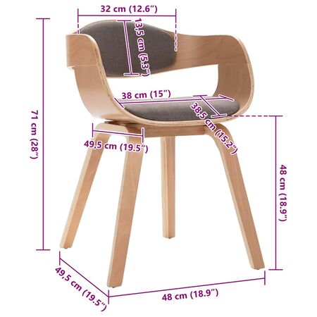  Scaune de bucătărie, 2 buc., gri taupe, lemn curbat și textil