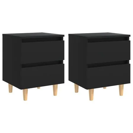  Noptiere cu picioare lemn masiv pin, 2 buc., negru, 40x35x50 cm