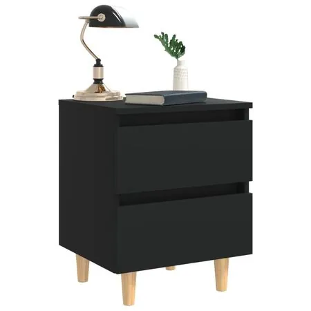  Noptiere cu picioare lemn masiv pin, 2 buc., negru, 40x35x50 cm