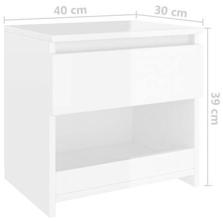  Noptiere, 2 buc., alb extralucios, 40x30x39 cm, lemn prelucrat