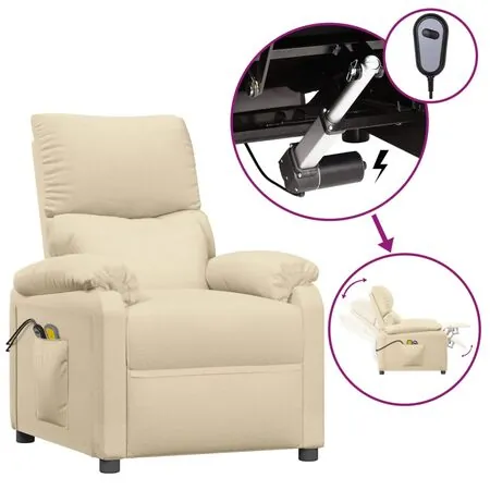  Fotoliu de masaj electric rabatabil, crem, textil