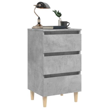  Noptiere cu picioare lemn masiv, 2 buc., gri beton, 40x35x69 cm
