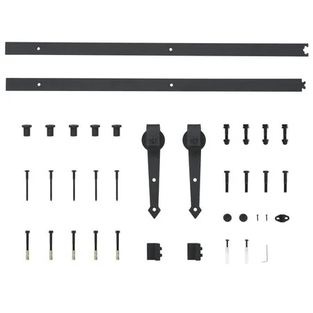  Set piese pentru ușă glisantă, negru, 183 cm, oțel  