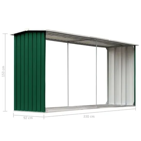  Șopron depozitare lemne, verde, 330x92x153 cm, oțel galvanizat