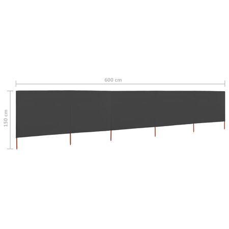  Paravan anti-vânt cu 5 panouri, antracit, 600x120 cm, textil