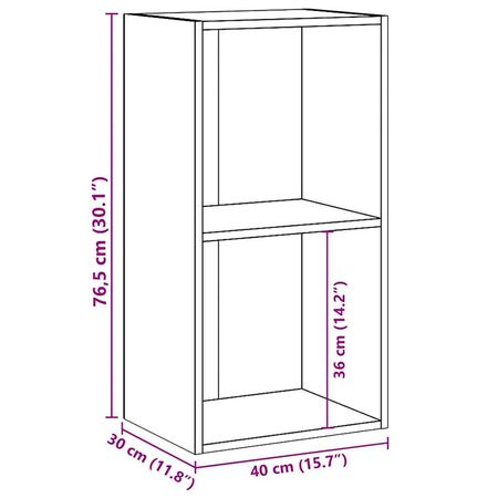  Bibliotecă, 2 rafturi, gri beton, 40 x 30 x 76,5 cm, PAL