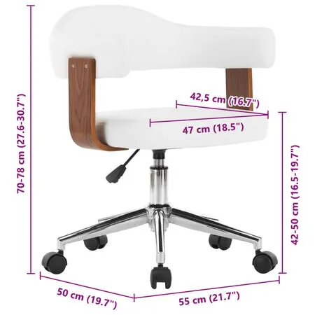  Scaun de bucătărie pivotant, alb, lemn curbat & piele ecologică