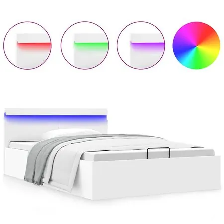  Cadru pat hidraulic ladă cu LED alb 140x200 cm piele ecologică 