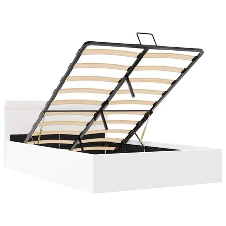  Cadru pat hidraulic ladă cu LED alb 140x200 cm piele ecologică 