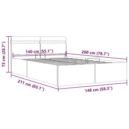 Cadru pat hidraulic ladă cu LED alb 140x200 cm piele ecologică 