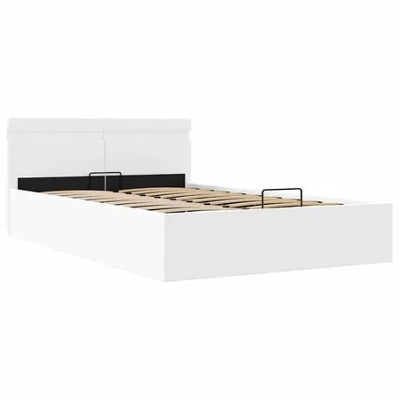  Cadru pat hidraulic ladă cu LED alb 140x200 cm piele ecologică 