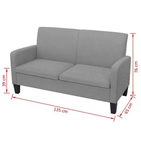  Canapea cu 2 locuri, 135 x 65 x 76 cm, gri deschis