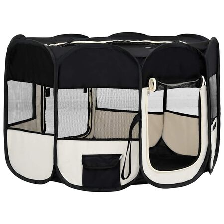  Țarc de câini pliabil cu sac de transport, negru, 125x125x61 cm