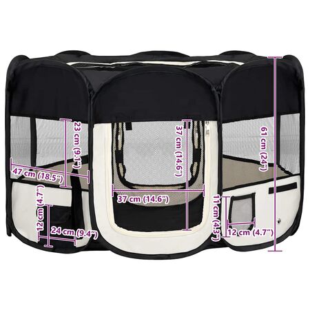  Țarc de câini pliabil cu sac de transport, negru, 125x125x61 cm