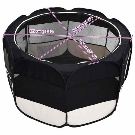  Țarc de câini pliabil cu sac de transport, negru, 125x125x61 cm