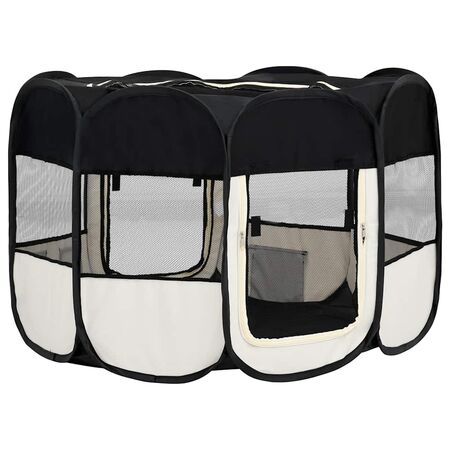  Țarc de câini pliabil cu sac de transport, negru, 125x125x61 cm