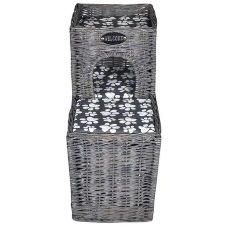  Casă ansamblu de pisici/pat/stâlp de zgâriat, cu pernă, răchită