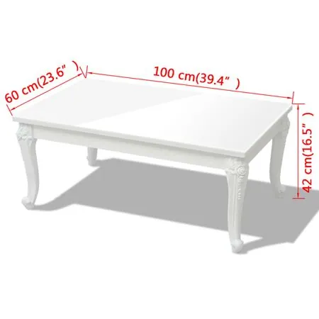  Măsuță de cafea din fibră de sticlă lucioasă 100x60x42 cm albă