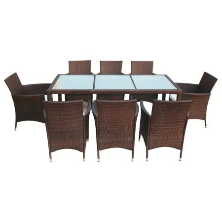  Set mobilier de exterior cu perne, 9 piese, maro, poliratan