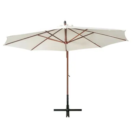  Umbrelă de soare suspendată cu stâlp de lemn, 350 cm, alb