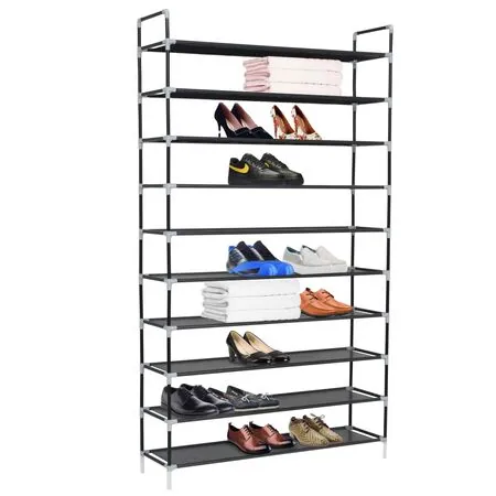  Raft pantofi 10 etajere, Metal și material textil nețesut Negru