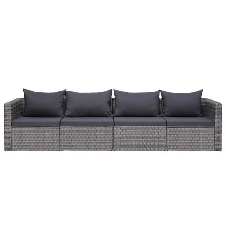 Set canapea de grădină cu perne, 4 piese, gri, poliratan