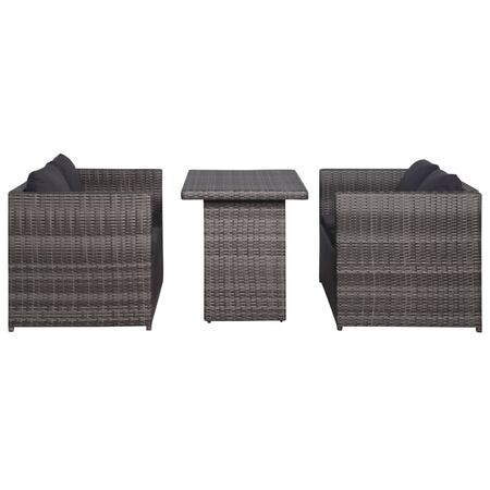  Set mobilier bistro cu perne, 3 piese, gri, poliratan  
