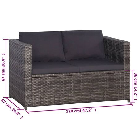  Set mobilier bistro cu perne, 3 piese, gri, poliratan  