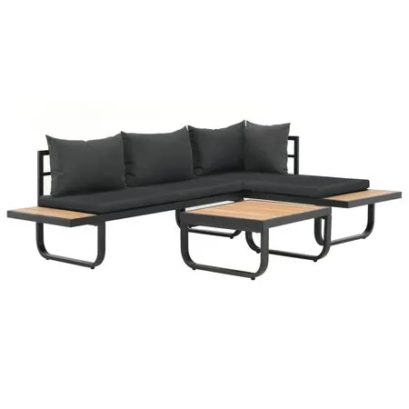  Set canapea de grădină colțar cu perne, 2 piese, aluminiu, WPC