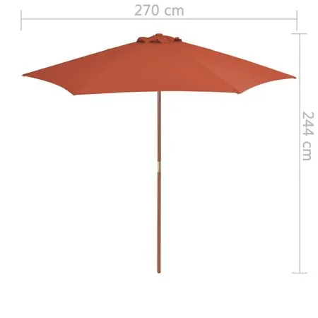  Umbrelă de soare de exterior, stâlp din lemn, cărămiziu, 270 cm