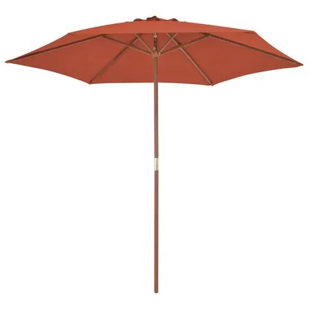  Umbrelă de soare de exterior, stâlp din lemn, cărămiziu, 270 cm