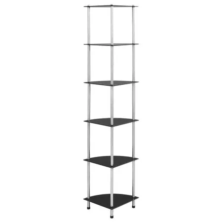  Raft cu 6 niveluri, negru, 30 x 30 x 160 cm, sticlă securizată