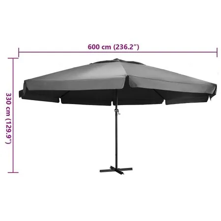  Umbrelă de soare de exterior, stâlp aluminiu, antracit, 600 cm