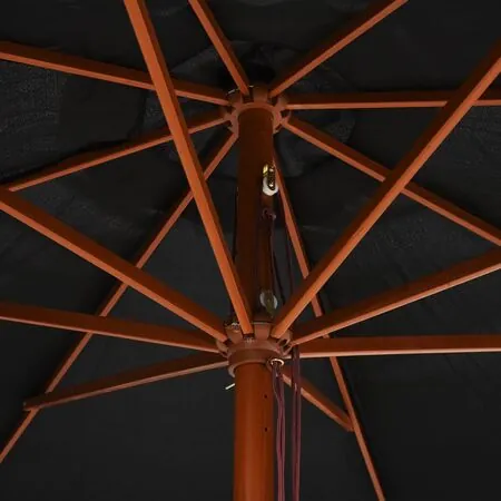  Umbrelă de soare de exterior, stâlp din lemn, negru, 350 cm