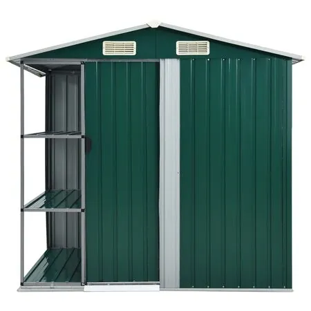  Șopron de grădină cu etajeră, verde, 205 x 130 x 183 cm, fier
