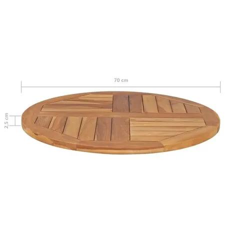  Blat de masă rotund, 70 cm, lemn masiv de tec, 2,5 cm