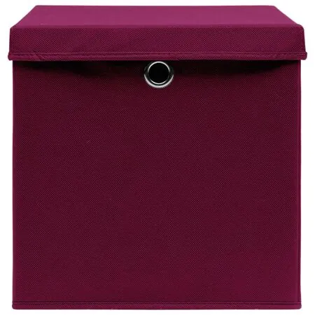  Cutii depozitare cu capac 4 buc. roșu închis 32x32x32cm, textil