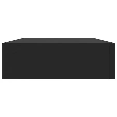  Raft de perete suspendat cu sertar, negru, 48 x 25 x 8 cm
