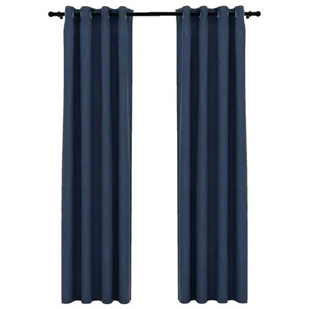  Perdele opace aspect pânză cu ocheți 2 buc. albastru 140x225 cm