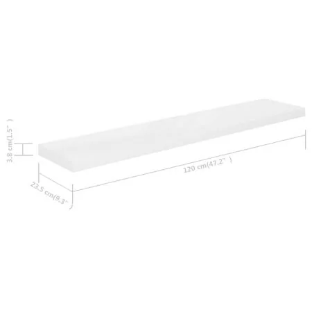  Rafturi de perete, 4 buc., alb extralucios, 120x23,5x3,8 cm MDF