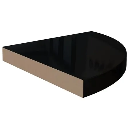  Rafturi colț perete, 2 buc., negru extralucios 35x35x3,8 cm MDF