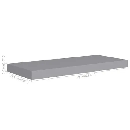  Rafturi de perete suspendate, 2 buc., gri, 60x23,5x3,8 cm, MDF
