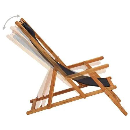  Scaun de plajă pliabil, negru, lemn masiv de eucalipt, textil